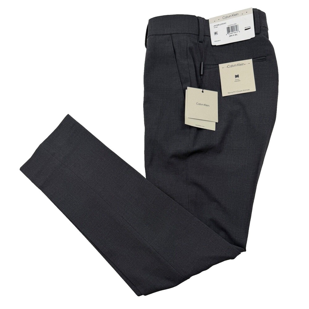 $95 NEW CALVIN KLEIN MENS 28X30 CHARCOAL GRAY SKINNY TROUSERS DRESS PANTS SLACKS